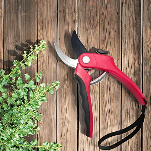 Nevlers 8" Red Bypass Pruning Shears for Gardening w/ 8mm Cut Capacity - color: Red, size: Bypass