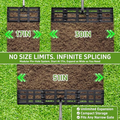 Modular Lawn Leveling Rake, 30”x10” Expandable Stainless Steel