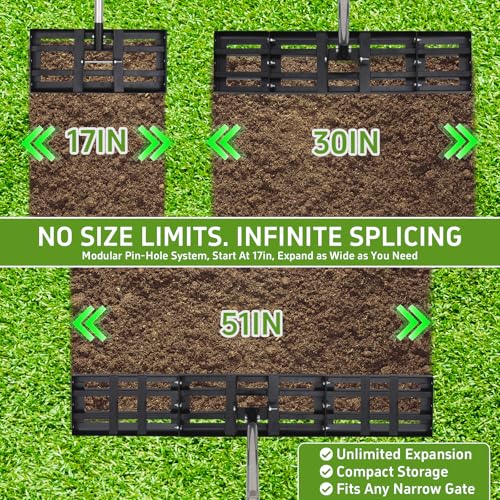 Modular Lawn Leveling Rake, 30”x10” Expandable Stainless Steel