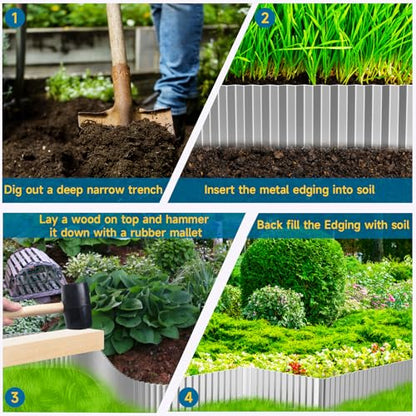 MTART Metal Garden Edging for Landscaping, Sturdy Corrugated Edging Border for DIY Flower Bed, Lawn and Landscape Edging (Silver, 6"×40Ft)