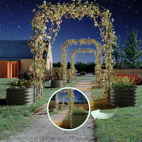 GarveeLife Galvanized Raised Garden Bed with 96 in Tall Vertical Arch Trellis – Expandable Rust-Resistant Planter Box for Outdoor Plants, Flowers, Vines – Includes Plant Clips, Drainage Netting, Beige
