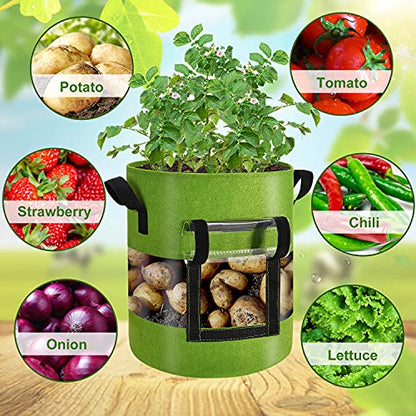 Visible Tomato/Strawberry/Sweet Potato/Carrot/Potato Grow Bags 7 Gallon 3-Pack, Heavy Duty Thickened Aeration Nonwoven Fabric Pots with Handles, Come with 3-Pcs Plant Labels&Lens Hoods - color: Green, size: 7 gallon