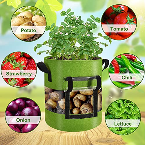 Visible Tomato/Strawberry/Sweet Potato/Carrot/Potato Grow Bags 7 Gallon 3-Pack, Heavy Duty Thickened Aeration Nonwoven Fabric Pots with Handles, Come with 3-Pcs Plant Labels&Lens Hoods - color: Green, size: 7 gallon
