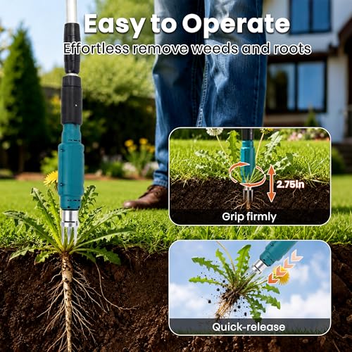 Electric Stand Up Weed Puller Tool with Long Handle, Lightweight & Portable Design, Total 4000 mAh Batteries, Adjustable Garden Weed Remover Tool For Lawn Yard, No Bending Grandpa's Weeder Tool