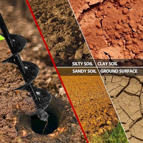 MAZING Auger Drill Bit for Planting, 4Pcs Garden Ground Earth Spiral Drill Bits, Heavy Duty Bulb Planter Tool for Post Hole Digger Plant Flower Bedding Digging, Fit for 3/8" Hex Drive Drill