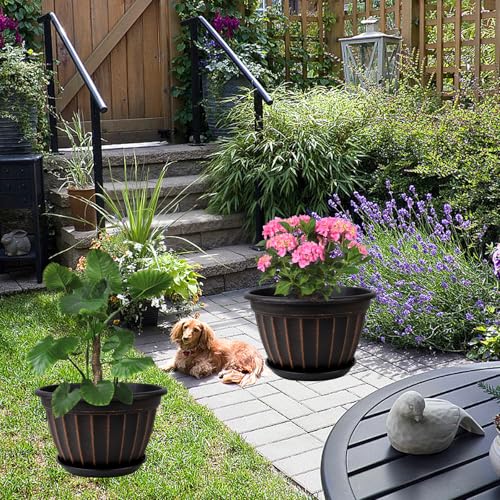 4 Pack 16 inch Plant Pots, Retro Vertical Stripe Flower Pots Outdoor - color: Black, size: 16 inch-4 pack