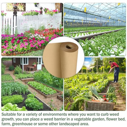 60 x 3 Ft Biodegradable Paper Weed Barrier, Garden Paper Weed Barrier with U-Shaped Ground Nails, Biodegradable Landscape Fabric, Weedguard Plus Paper Mulch for Weed Control & Holds Soil Moisture - size: 60*3ft
