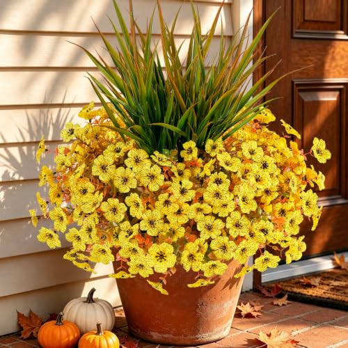 15 Bundles Artificial Fall Flowers UV Resistant Outdoor Decor - color: Yellow