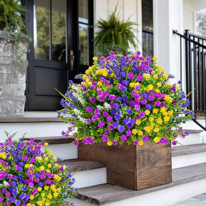 AXYLEX Artificial Flowers for Outdoors, 12 Bundles Fake Plants (Multi) - color: 12 Pcs - Magenta+purple+yellow+lavander