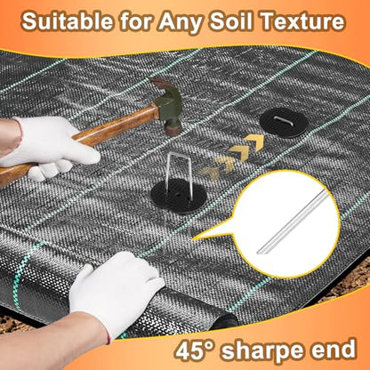 100 Pcs 6" 11 Gauge Landscape Staples with Gaskets & Remover Tool - color: Matt Black