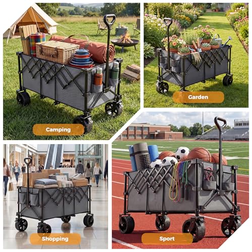DUMOS 49" L Collapsible Wagon with Wheels, Large Folding Wagon Cart 440LBS - color: Gray, size: 250L