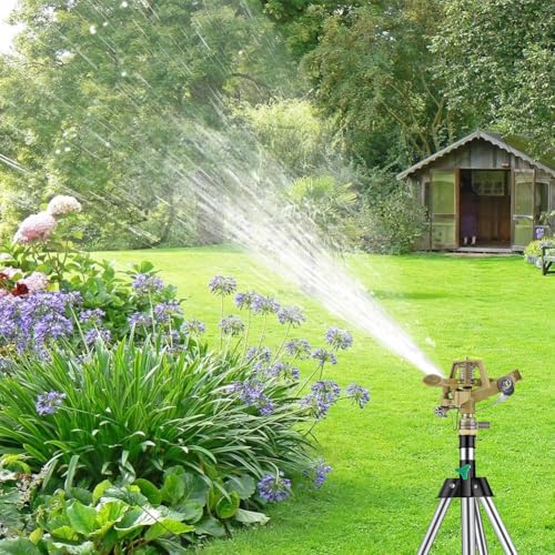 Impact Sprinkler Head, 1/2 Inch Impulse Sprinkler Heavy Duty Water Sprinkler Head Lawn Watering Sprinkler Sprayer Zinc Alloy Adjustable 360° Large Area Coverage Pattern for Patio Garden 10~18 Distance