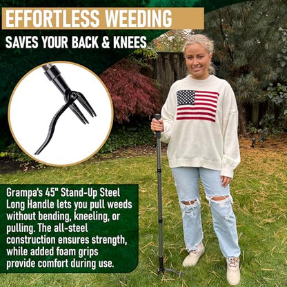 Grampa's Weeder Stand Up Weed Puller Tool with Heavy-Duty Steel Long Handle - color: Green