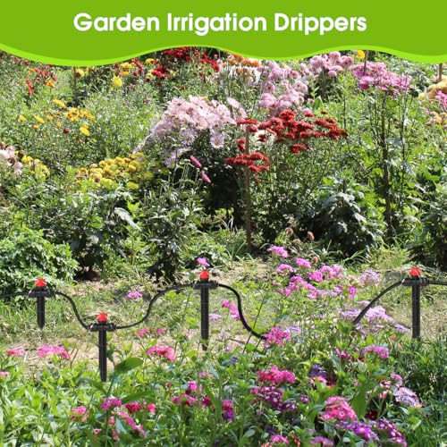 25 Pcs Drip Irrigation Emitters with Stake - Adjustable Drip Emitter Stream for 1/4" Drip Line Irrigation Tubing - Drip Irrigation System Parts Drippers Sprinkler Heads for Garden Watering System -Red - style: 25 Pcs Red Double Hole Drip Emitters Stream