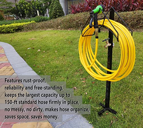 Artigarden Freestanding Outdoor Garden Hose Holder Stand with Brass Faucet, Heavy Duty Metal Water Hose Reel Storage Stake Rack for Backyard, Black (Hose not Included) - color: Nozzle with Faucet