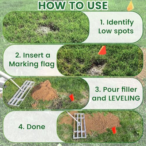 2-in-1 Lawn Leveling Rake, 20 Marking Flags for Low Spot,30"×10" Heavy Duty