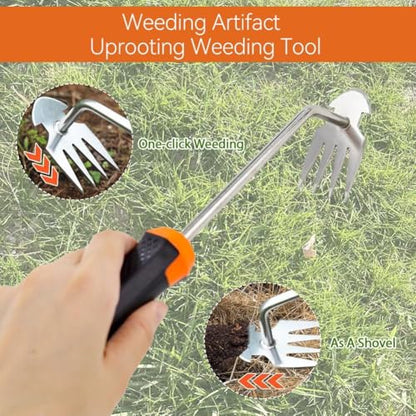 4-Tine Uprooting Weeder & Cultivator, Ergonomic Rust-Resistant Grip - color: red