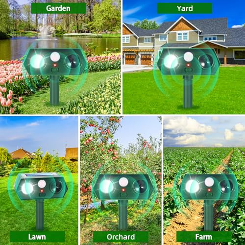 2026 Upgraded Solar Ultrasonic Animal Repellent Deer Repellent Devices with Motion Sensor & Flashing Light Cat Repellent Outdoor to Keep Squirrel Raccoon Rabbit Away from Yard Garden 2 Pack