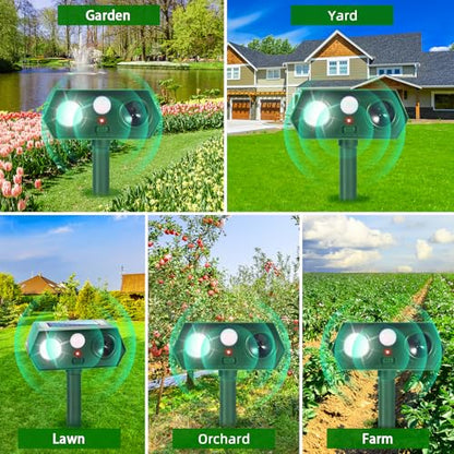 2026 Upgraded Solar Ultrasonic Animal Repellent Deer Repellent Devices with Motion Sensor & Flashing Light Cat Repellent Outdoor to Keep Squirrel Raccoon Rabbit Away from Yard Garden 2 Pack