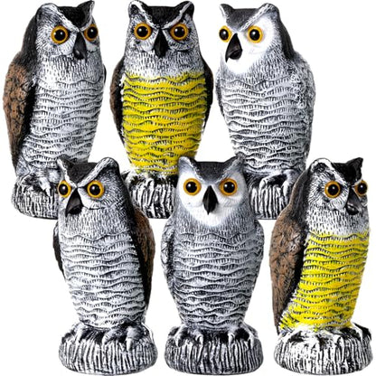 Qualirey 6 Pcs Fake Owl Decoys to Scare Birds Away 4 x 7.8 Inch Mini Plastic Owls Statue Outside Bird Deterrents Bird Scarecrow Sculpture Owl to Keep Bird Away for Outdoor Home Garden Yard Patio Decor