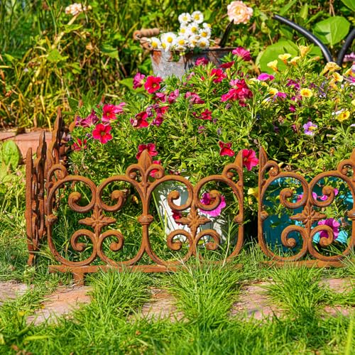 Sungmor Cast Iron Garden Edging, 10.6 Inches Tall 4 Pack Full Rusted - color: Full Rusted - 10.6inch Tall