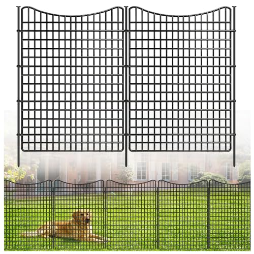 ULIOK 10 Panels No Dig Decorative Garden, Dog Fence Outdoor for Yard, 36in(H) x 25.2 ft(W) Tall Animal Barrier Fence Panels, Rustproof Ground Stakes Temporary Wire Screen for Yard, Patio - size: 10 Panels-36in(H)x25.2ft(L)-Concave