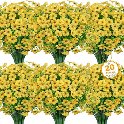 20 Bundles Artificial Flowers for Outdoors Fake Plants, Yellow - color: Yellow