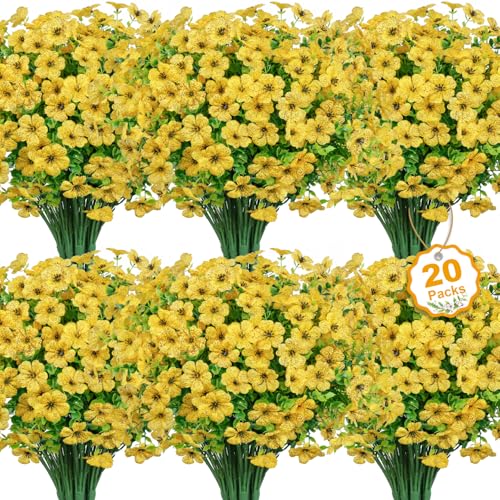 20 Bundles Artificial Flowers for Outdoors Fake Plants, Yellow - color: Yellow
