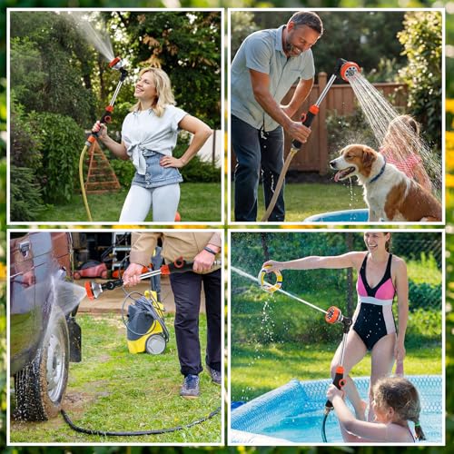 Hushee 2 Pack 18.5" Metal Watering Wand, 180° Swivel Garden Hose Nozzle with 8 Spray Patterns, Water Hose Wand with Thumb Control, Heavy Duty Sprayer Nozzle for Hanging Baskets Shrubs Plants Car