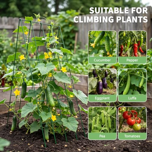 DoCred 39.4" H Cucumber Trellis, 2 Pack Foldable A Frame Garden Trellis - color: Green, size: 39.4" H (Standard)