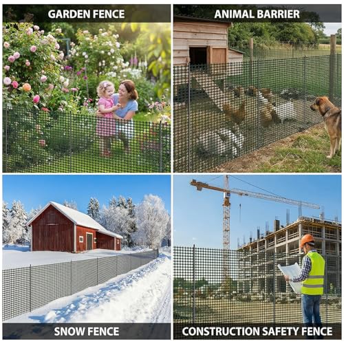 Plastic Chicken Wire Mesh Fence with Metal Stakes, 39.4in x 82ft - color: Black Grid