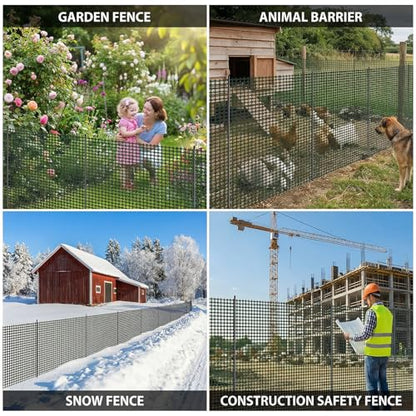 Plastic Chicken Wire Mesh Fence with Metal Stakes, 39.4in x 82ft - color: Black Grid