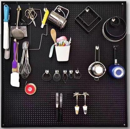 Garden Tool Organizer Wall Mounted, Heavy Duty Metal Pegboard Storage Rack with 10 Hooks, Garage Shed Wall Storage for Tools and Gardening Supplies, Utility Storage Board 20" × 24"