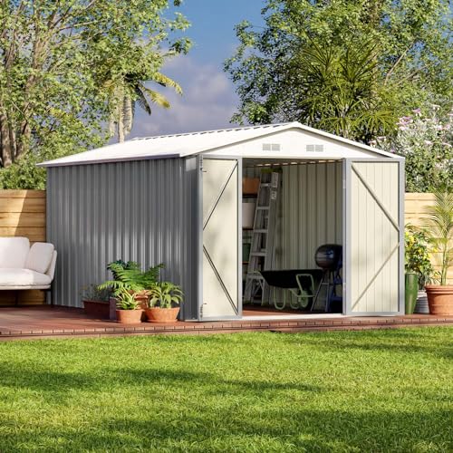 Patiowell 8 x 12 FT Outdoor Storage Shed, Metal Storage Shed, Gray - color: Gray, size: 8x12 FT