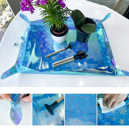 Kasepie Plant Repotting Mat, PVC, Foldable and Waterproof, Holographic Blue with Snowflake Design, 19 x 27 Inch (Blue+Fish Scale) - color: Blue+fish Scale