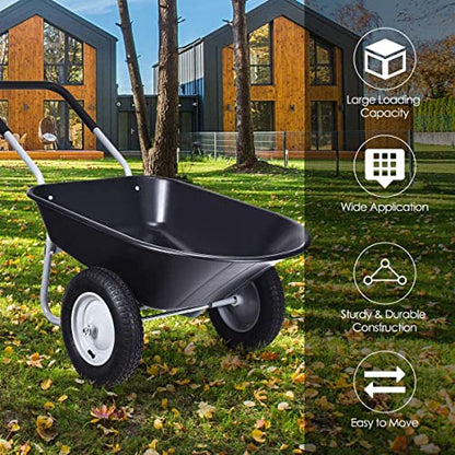 2-Wheeled Garden Wheelbarrow, Heavy Duty Garden Cart, Easy Loading and Dumping Utility Wagon for Outdoor Lawn Yard Farm Ranch, Black - color: Black