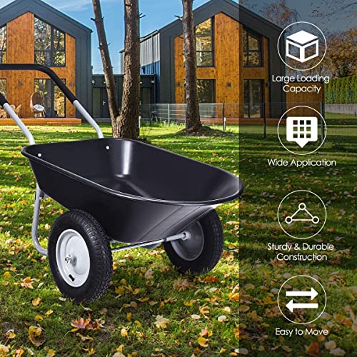 2-Wheeled Garden Wheelbarrow, Heavy Duty Garden Cart, Easy Loading and Dumping Utility Wagon for Outdoor Lawn Yard Farm Ranch, Black - color: Black