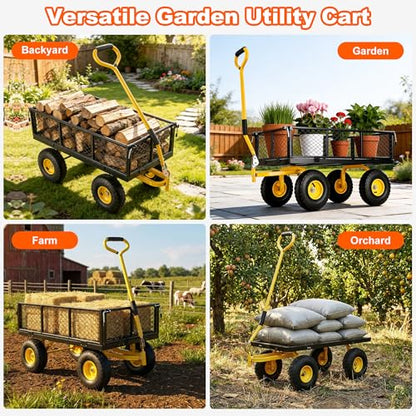 900 Lbs Heavy Duty Steel Garden Cart with Handle & 10" All Terrain Tires - color: Black Yellow, size: 900lbs