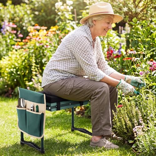 GIANTEX Garden Kneeler & Seat, Heavy-Duty Garden Bench, Green with 1 Bags - color: Green, size: 21" x 12" x 17"