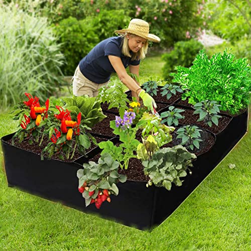 Niurui Fabric Raised Garden Bed 128 Gallon 8 Holes Rectangle 400G Thick Nonwoven Gardening Grow Bags Planting Container for Growing Herbs, Flowers and Vegetables,Black 6x3x1ft - size: 128 Gallon