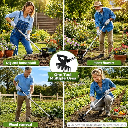 Weed Puller Tool with 61" Long Handle, 2-in-1 Garden Hoe & Weed Rake
