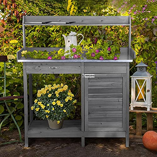 Topeakmart Outdoor Potting Bench with Storage Potting Table,Gray - color: Gray