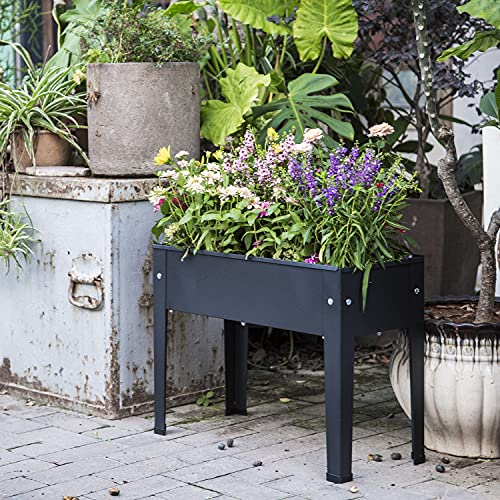 Piksedo Raised Garden Bed, Elevated Planter Metal Plant Box with Legs Standing Garden Stand Drainage Holes Frosted Black - size: 23.62" L x 10.63" W x 17.71" H