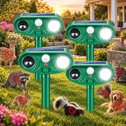 Sonic Fortress Pro Deer Repellent Devices, IP65 Racoon Repellent Outdoor Squirrel Fortress Pro Animal Repeller Cat Deterrent with Motion Sensor& Light to Scare Bear Rabbit Skunk for Garden Yard(4)