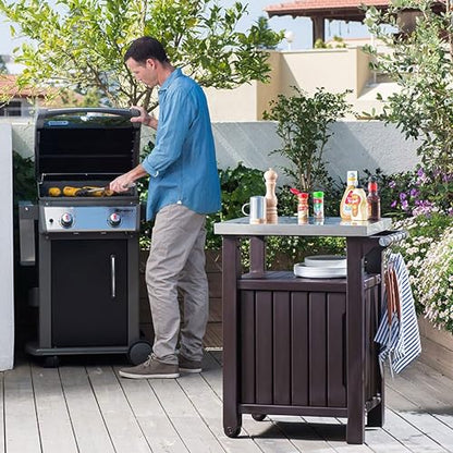 Keter Unity Outdoor Grill Prep Table & Serving Cart, 40 Gal, Brown