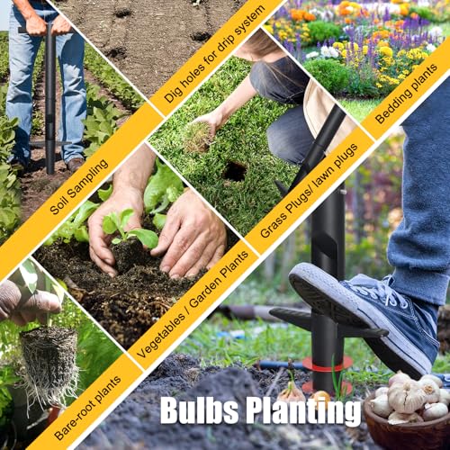 Bulb Planter & Sod Plugger - 34" Long Handle Grass Plugger Tool for Lawn Repair, Heavy Duty Garden Hole Digger with Easy Plug Release for Zoysia Plugs, Bare Spots, Tulip Planting,Turf Transplanting - color: black