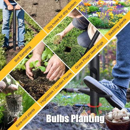 Bulb Planter & Sod Plugger - 34" Long Handle Grass Plugger Tool for Lawn Repair, Heavy Duty Garden Hole Digger with Easy Plug Release for Zoysia Plugs, Bare Spots, Tulip Planting,Turf Transplanting - color: black