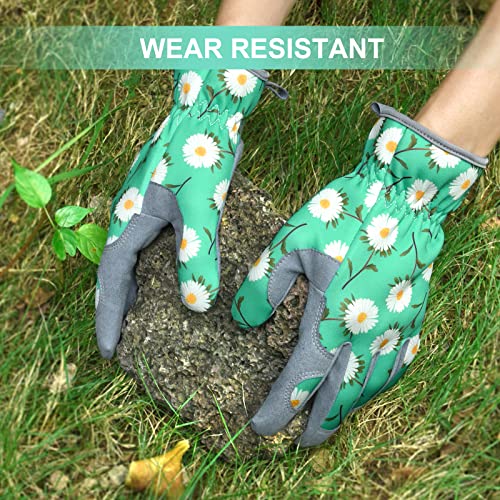 Womens Gardening Weeding Working Gloves, Leather Garden Glove for Women Thorn Proof No Stab for Digging, Planting,Pruning - color: Bright Green-medium