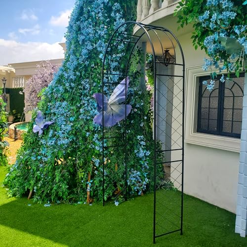 Metal Garden Arch Pergola Arbor 7.9 Ft H x 3.8 Ft W with Stakes - color: Black Arch-B