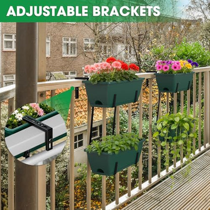 4 Pcs Hanging Flower Pots, 16.9 Inches Railing Planter Box, Green - color: Green